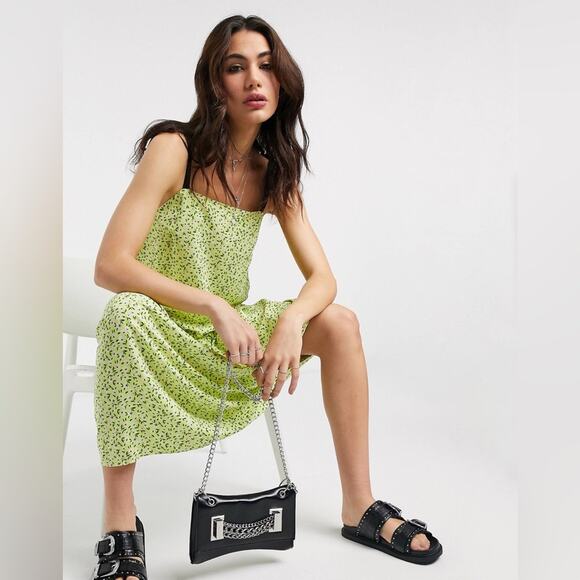 Topshop NWT Dropped Waist Midi Dress in Lime Size 10 - Picture 4 of 14